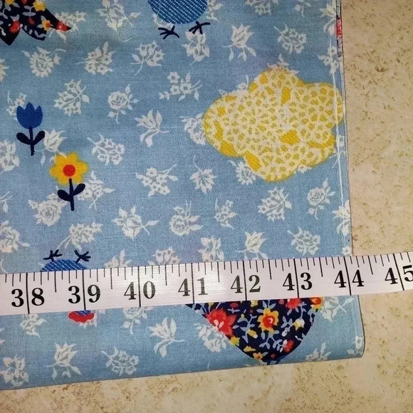 Blue Floral Print With Cows Fabric 44x56 Inches - Picture 3 of 4